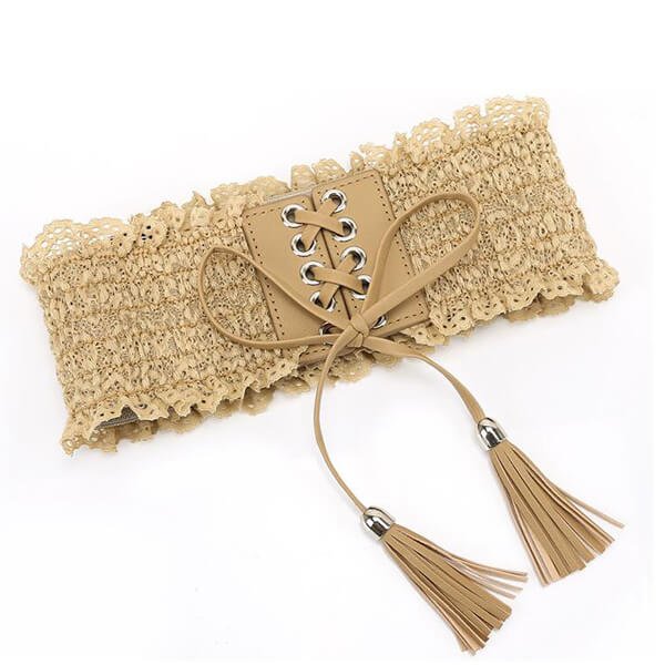 Women's Lace Elastic Belt Wide String Designer Waist Belt for Dress - Image 3