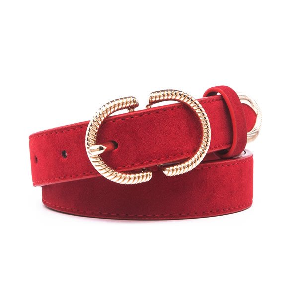 Genuine Suede Leather Belts for Women with Double D Ring Pin Buckle
