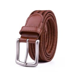 Vintage Bonded Leather Braided Belt Elastic Stretch Belt