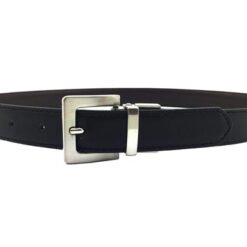 Men Black Quality Split Leather Fashion Belt with Nickle Brushed Buckle
