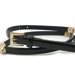 Womens Black Skinny Fashion Belt With Gold Buckle