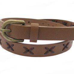 Womens Brown Leather Fashionable Belt With Buckle