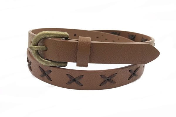 Womens Brown Leather Fashionable Belt With Buckle