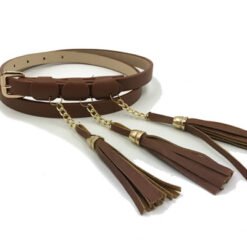 Womens Brown Leather Belt With Rose Gold Buckle