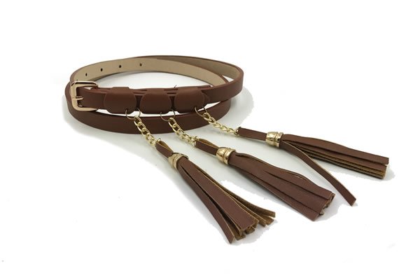 Womens Brown Leather Belt With Rose Gold Buckle
