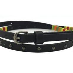 Womens Black Leather Skinny Rivet Belt