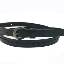 Womens Black Leather Skinny Fashion Belt With Buckle