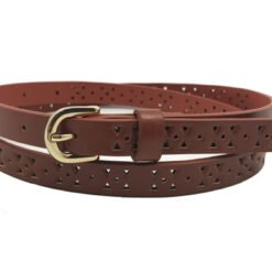 Womens Red Leather Thin Dress Belt With Gold Buckle