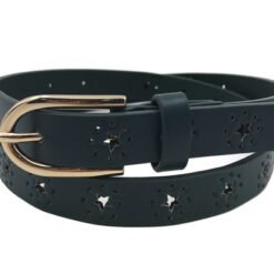 Womens Fashion Leather Belt With Gold Buckle