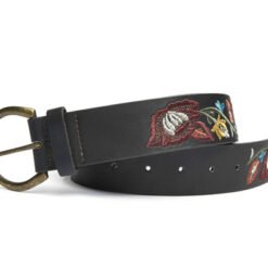 Womens black fashion embroidary belt with gold buckle