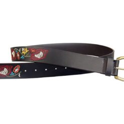 Womens Black Embroidary Belt With Buckle