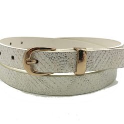 Women's White Pu Dress Belt With Golden Buckle