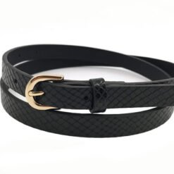Womens Black Skinny Belt With Gold Buckle