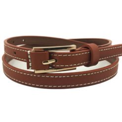 Womens Fashion Thin Leather Belt With Gold Buckle