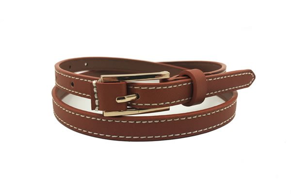 Womens Fashion Thin Leather Belt With Gold Buckle