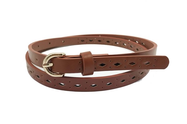Womens Beauty White Leather Thin Dress Belt - Image 2