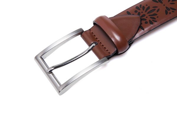 Mens Fashion Brown Lazer Technique Leather Belt With Buckle - Image 2