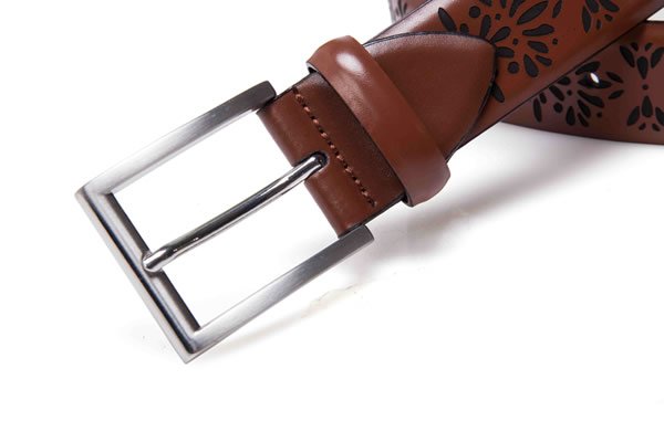 Mens Fashion Brown Lazer Technique Leather Belt With Buckle - Image 3