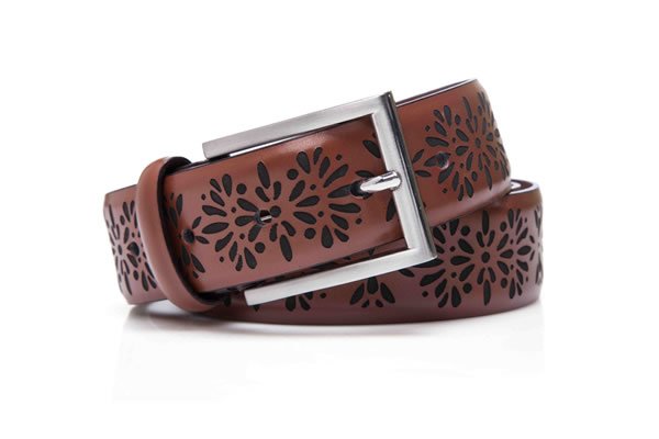 Mens Fashion Brown Lazer Technique Leather Belt With Buckle - Image 4