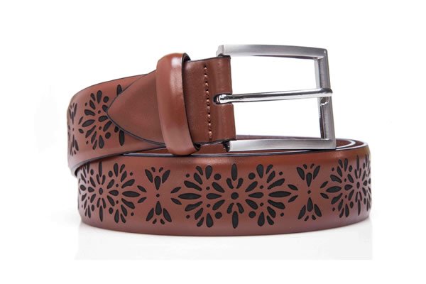 Mens Fashion Brown Lazer Technique Leather Belt With Buckle - Image 5