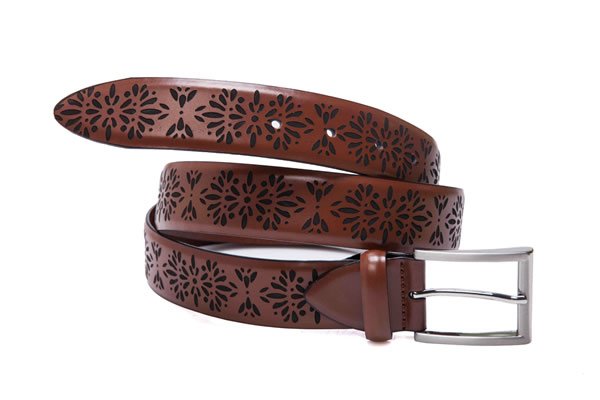 Mens Fashion Brown Lazer Technique Leather Belt With Buckle