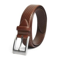 Mens Brown Leather Fashion Belt With Buckle