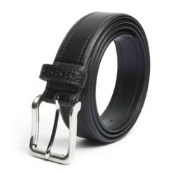 Mens Black Leather Casual Belt With Buckle