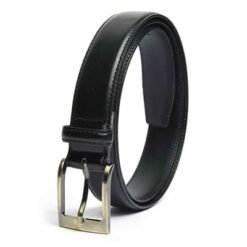 Mens Black Leather Casual Belt With Gold Buckle