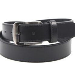 Mens Black Leather Belt with Nickle Satin Buckle