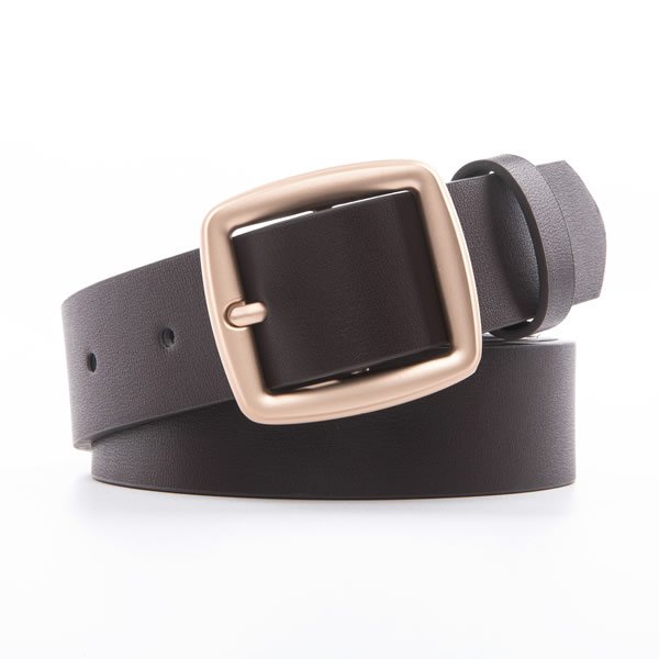 Lady PU Leather Plain Belts with Square Pin Buckle for Jeans