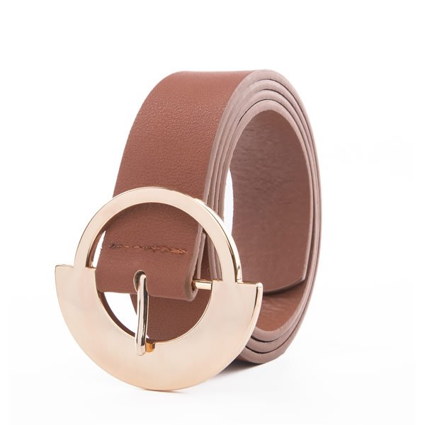 Ladies Plain PU Leather Belts with Big D Semicircle Metal Buckle - Image 4