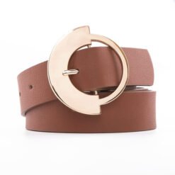 Ladies Plain PU Leather Belts with  Big D Semicircle Metal Buckle