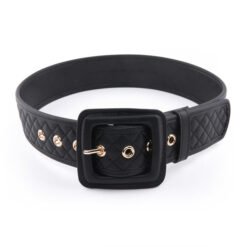 Womens Sewing Thread Rhombus Pattern Stitching PU Leather with Ultralight Square Pin Buckle