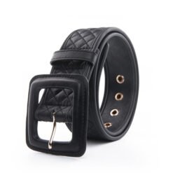 Alternative view of Womens Sewing Thread Rhombus Pattern Stitching PU Leather with Ultralight Square Pin Buckle