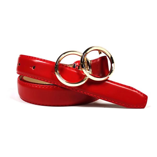 Womens PU Leather Belts with Double O-Ring Buckle for Dresses - Image 2