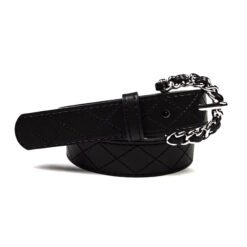 Alternative view of Sewing Thread Ladies Rhombus Pattern Stitching PU Leather Belt with Pin Buckle  for Dress