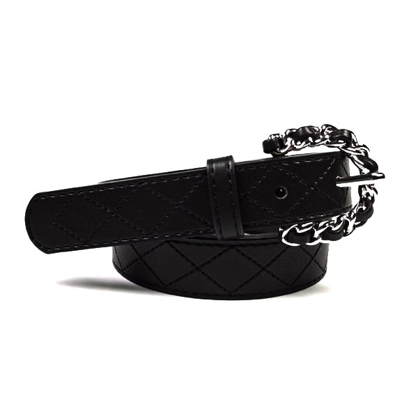 Sewing Thread Ladies Rhombus Pattern Stitching PU Leather Belt with Pin Buckle for Dress - Image 2