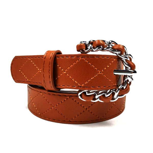 Sewing Thread Ladies Rhombus Pattern Stitching PU Leather Belt with Pin Buckle for Dress - Image 3