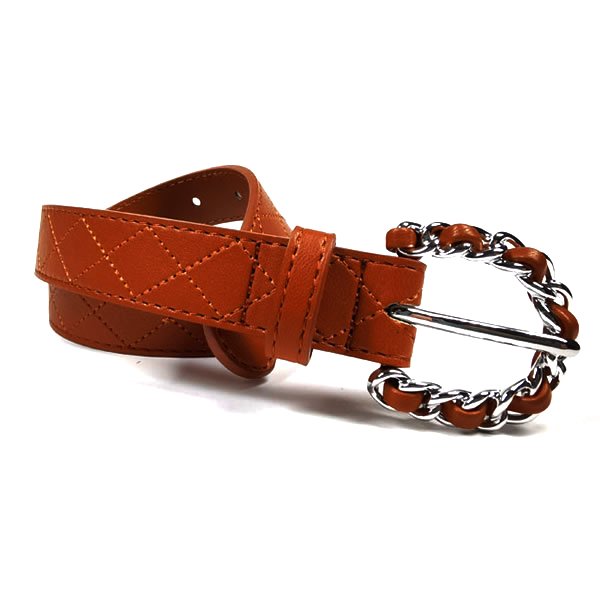 Sewing Thread Ladies Rhombus Pattern Stitching PU Leather Belt with Pin Buckle for Dress - Image 5