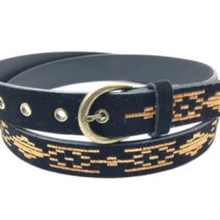 Black Pu Leather +Suede Embroidery Belt With High Quality Bronze Accessory