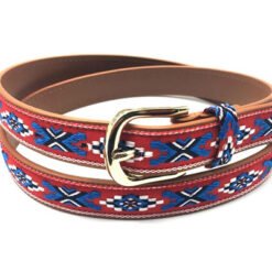 Brown Leather Belt With Golden Buckle And Custom Pattern
