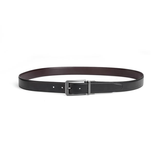 Dress Thin Black Leather Belt Reversible Belt Buckle - Image 3