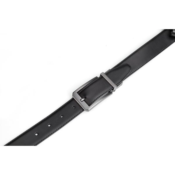 Dress Thin Black Leather Belt Reversible Belt Buckle - Image 4