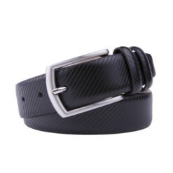 Alternative view of Black Dress Debossed Genuine Leather Belt Mens Deisgner Belt