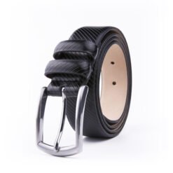Black Dress Debossed Genuine Leather Belt Mens Deisgner Belt