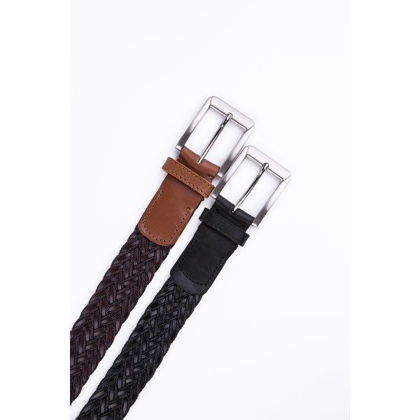 Black Casual Polo Braided Fabric Genuine Leather Belt - Image 4