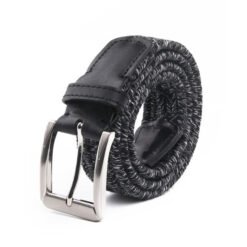 Casual Golf Multicolor Cotton Woven Elastic Stretch Leather Belt Men