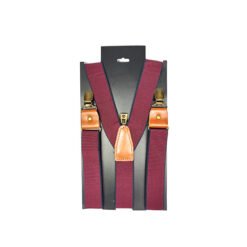 Adjustable Elastic Wine Red Full Grain Leather Suspenders