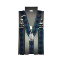 Unisex New Design Stretch Elastic Tartan Suspenders Blue Green