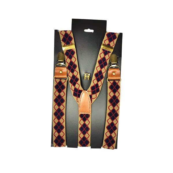 Unisex New Design Stretch Elastic Tartan Suspenders Tan Blue Red
